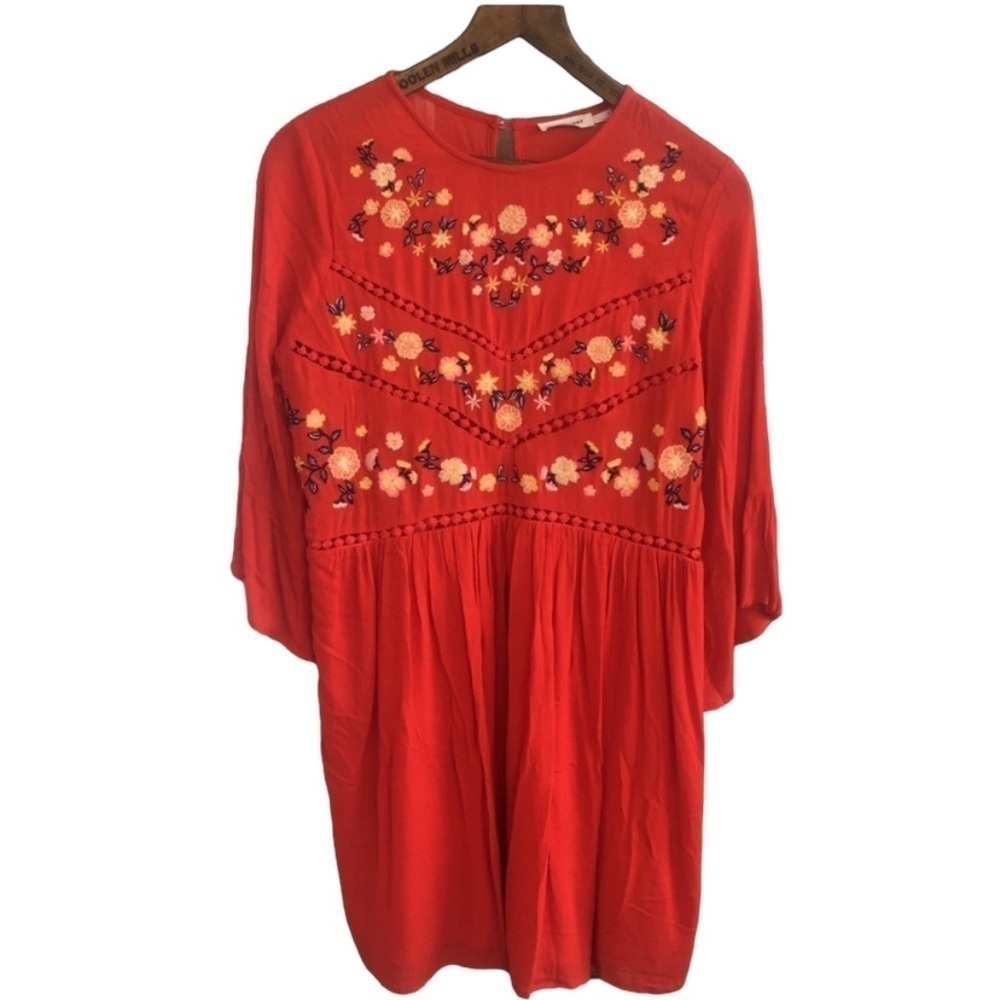 Blu Pepper Anthropologie Red Embroidered Dress